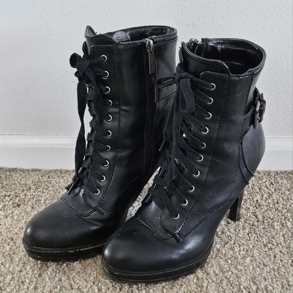 Nine West Lace-Up Ankle, High Heeled Booties, Size 9